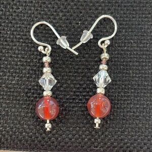 Sterling silver glass red bead dangle drop seed beed elegant